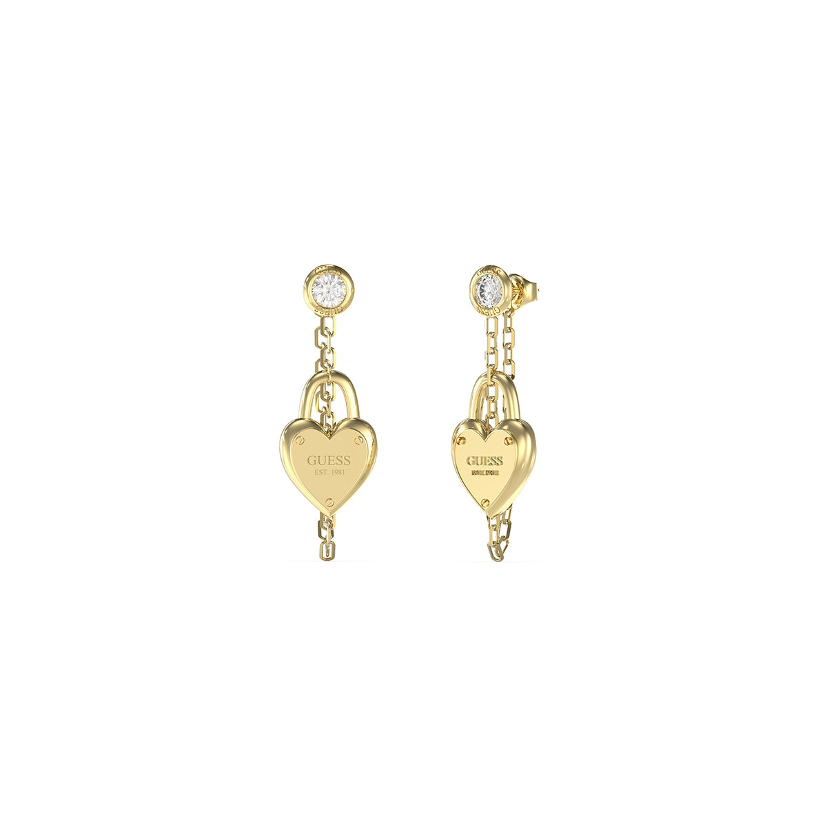 GUESS JEWELS JEWELRY Mod. JUBE04212JWYGT-U heart-shaped gold earrings with crystal details