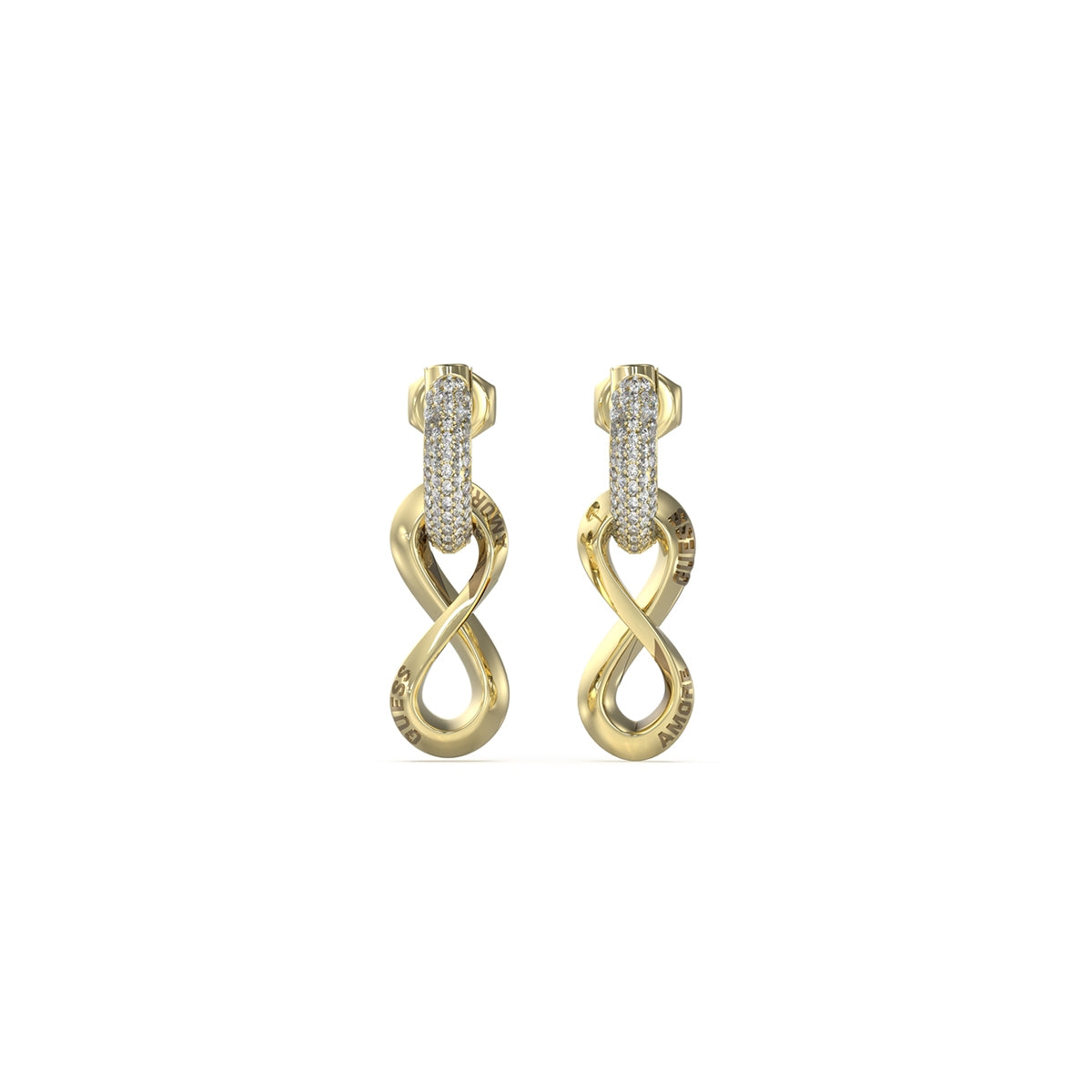 GUESS JEWELS JEWELRY Mod. JUBE05051JWYGT-U gold twisted hoop earrings with embedded crystals