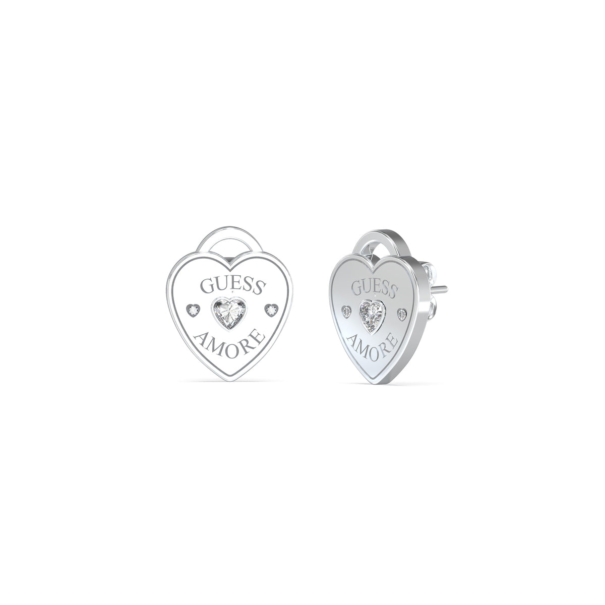 Heart-shaped earrings with 'Guess Amore' engraving from GUESS JEWELS JEWELRY Mod. JUBE05058JWRHT-U collection