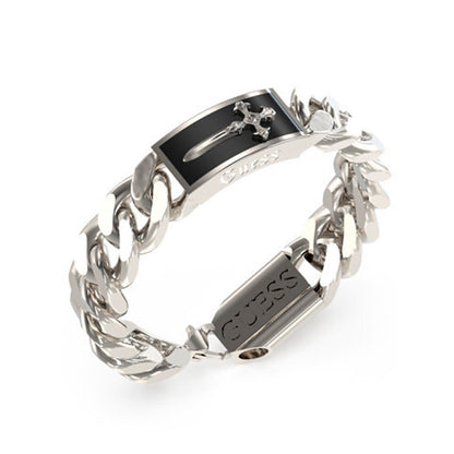 Alt Tag: Stylish bracelet from GUESS JEWELS JEWELRY Mod. JUMB04022JWSTBKS with chain link design and logo plate.