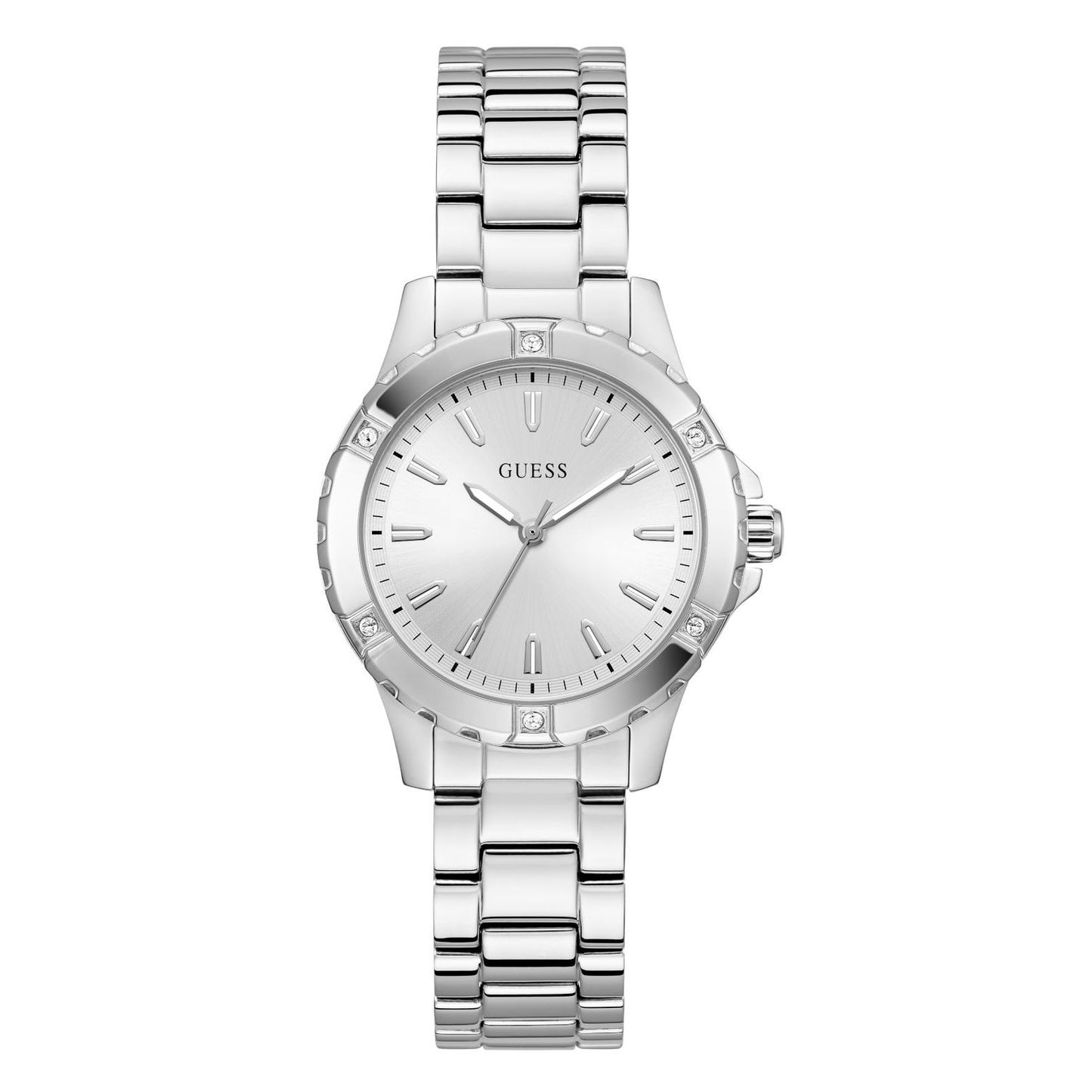 GUESS Mod. MIST silver watch with stainless steel bracelet, elegant design for modern style.