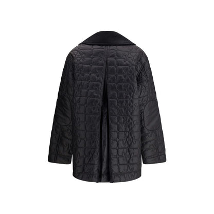 Ganni Gray Nylon Coat with quilted design and wide corduroy collar, back view