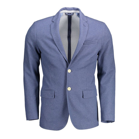 Gant Blue Cotton Men Jacket with 2-button closure and sleek design for stylish comfort.