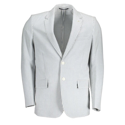 Gant White Cotton Men Jacket featuring 2-button closure and vertical stripes
