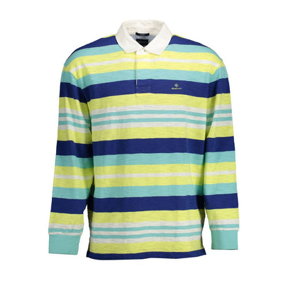 Gant Yellow Cotton Men Polo Shirt with long sleeves, featuring colorful stripes and signature embroidery logo on the chest.