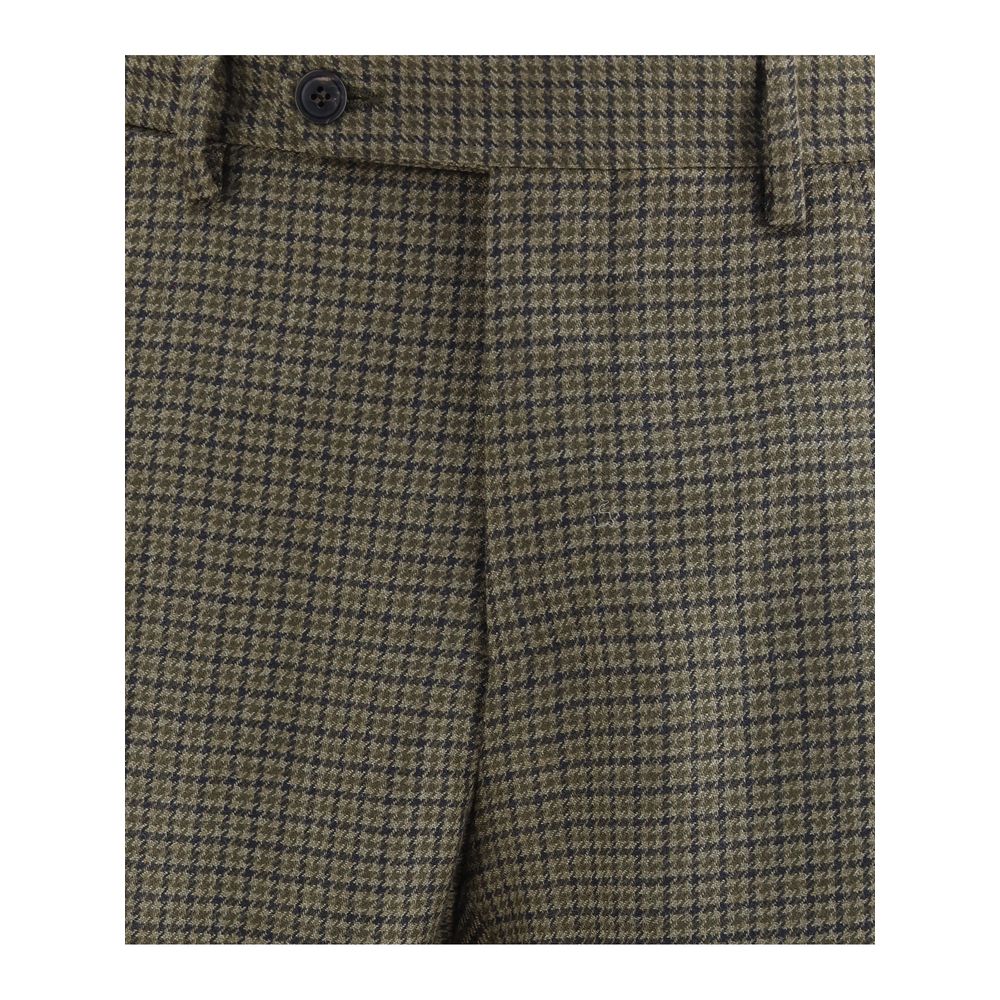 Germano Brown Fleece Wool Casual Pants with houndstooth pattern and classic straight cut.