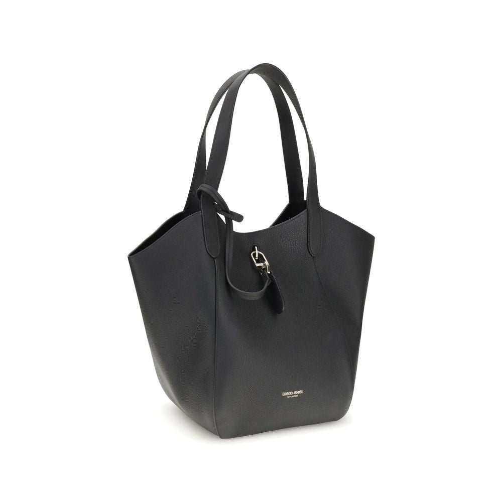 Giorgio Armani Black Calf Leather Bos Taurus Handbag with metal ring and removable clutch.