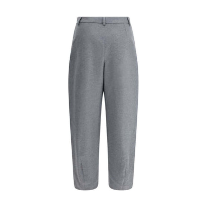 Giorgio Armani Gray Silk Casual Pants with belt loops and tapered hem for a relaxed, sophisticated look.