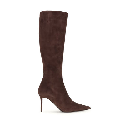 Giuseppe Zanotti Brown Leather High Heel Boots with stiletto heel and almond toe, knee-high design for bold AW25 fashion.