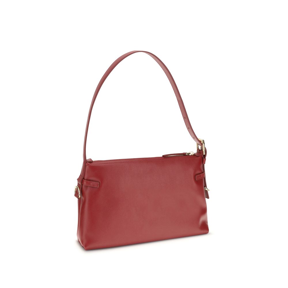 Givenchy Red Calf Leather Bos Taurus Shoulder Bag with gold-tone details and adjustable strap, featuring iconic Givenchy signature.