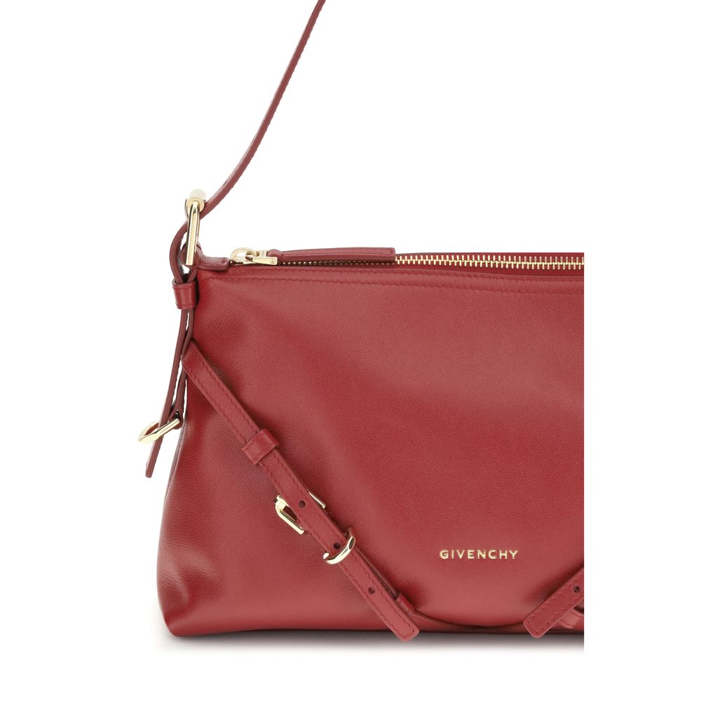 Givenchy Red Calf Leather Bos Taurus Shoulder Bag with adjustable strap, embossed logo, and gold-tone details.