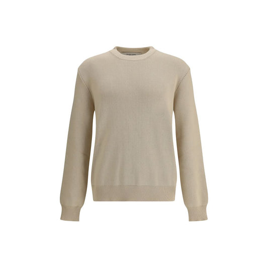Golden Goose Beige Cotton Sweatshirt with ribbed-knit design, crewneck, and long sleeves for a versatile fit, featuring a logo on the back.