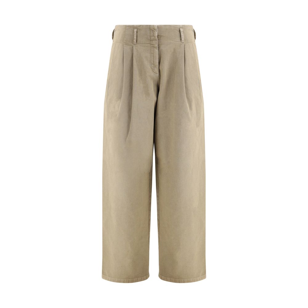 Golden Goose Bicolor Cotton Casual Pants with oversized wide leg, belt loops, front zipper, button closure, and side welt pockets.