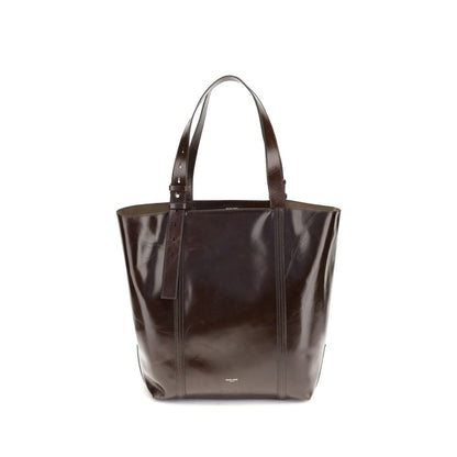 Golden Goose Brown Calf Leather Bos Taurus Shoulder Bag with shiny finish and adjustable handles for versatile use.