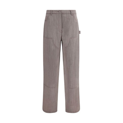 Golden Goose Brown Fleece Wool Casual Pants with mid-rise and utility pockets, crafted from premium virgin wool for a contemporary style.