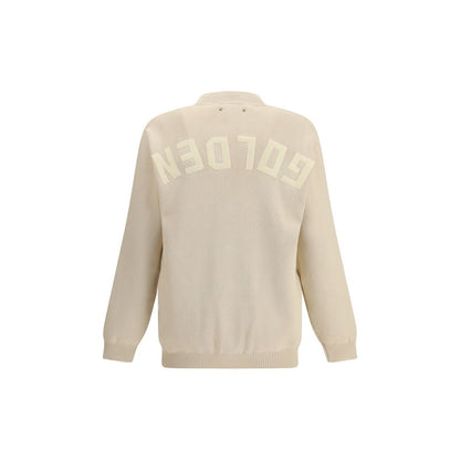 Golden Goose Cream Cotton Cardigan with logo applique on back, organic cotton design, features ribbed cuffs and hem for casual styling.