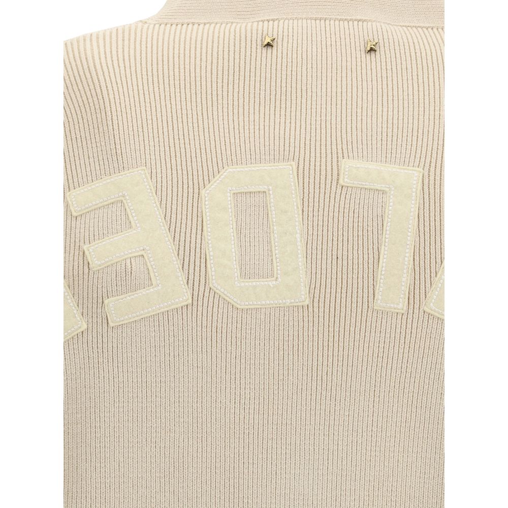 Golden Goose Cream Cotton Cardigan with logo applique detail on ribbed back panel