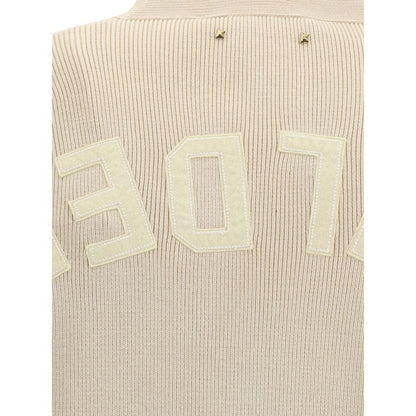 Golden Goose Cream Cotton Cardigan with logo applique detail on ribbed back panel