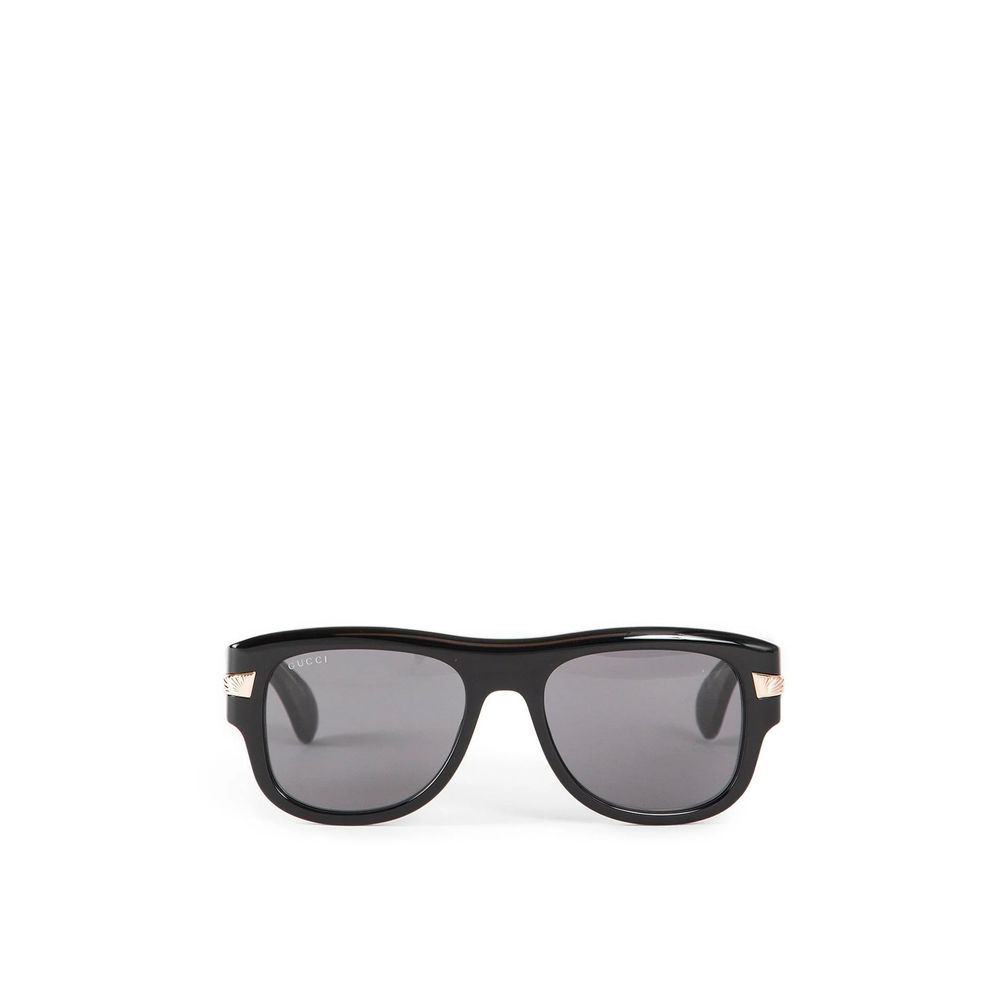 Gucci Black Acetate Sunglasses with shiny black frame and 100% UVA/UVB protection, suitable for men, made in Japan.