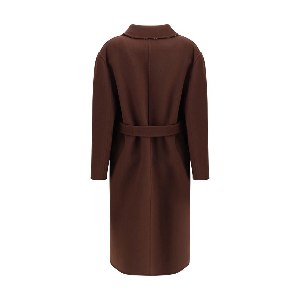 Back view of Gucci Brown Wool Coat with sophisticated design and essential silhouette, featuring notch lapels and button closure.