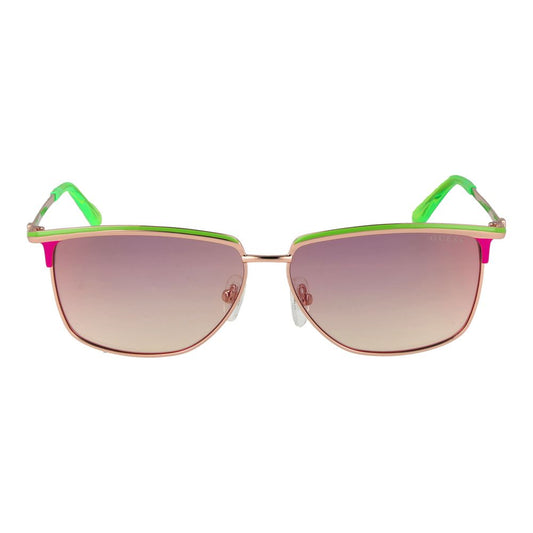 Alt Tag: Guess Green Women Sunglass with green metal full-rim frame and multicolor gradient lenses. Includes branded case for UV protection.