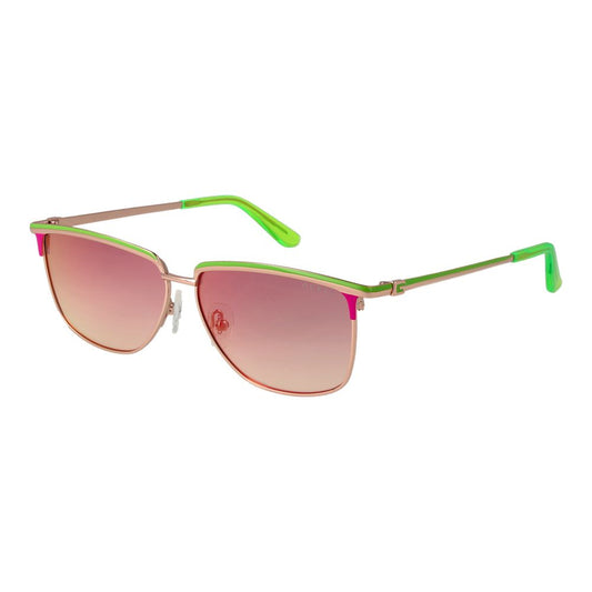Guess Green Women Sunglass with green metal frame, multicolor gradient lenses, and full-rim style, includes branded case.