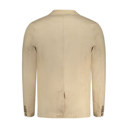 Rear view of Guess Jeans Beige Cotton Men Jacket with long sleeves and button cuffs