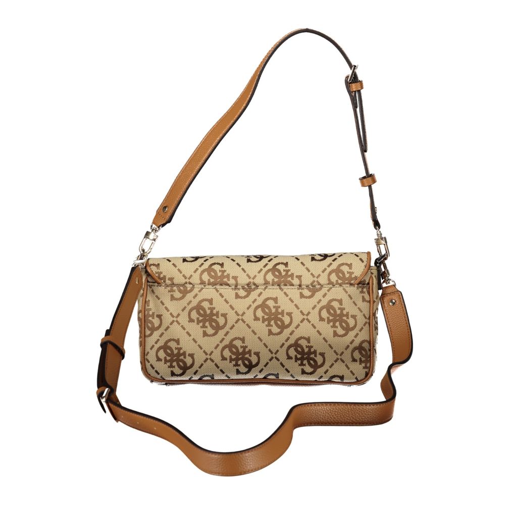 Guess Jeans Beige Polyester Women Handbag with logo pattern and adjustable brown strap
