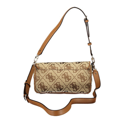 Guess Jeans Beige Polyester Women Handbag with logo pattern and adjustable brown strap