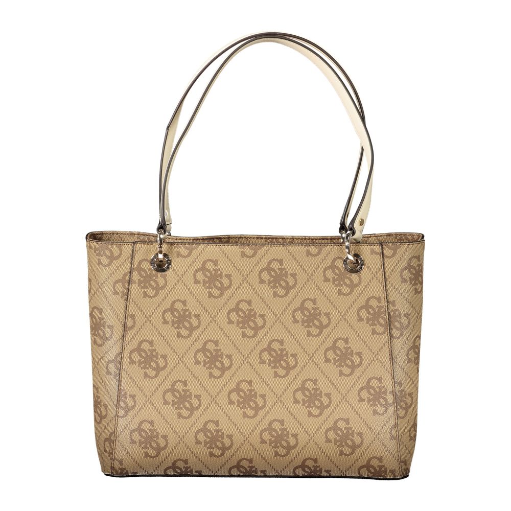 Guess Jeans Beige Polyethylene Women Handbag with iconic Guess logo pattern and elegant design, perfect for style and functionality.