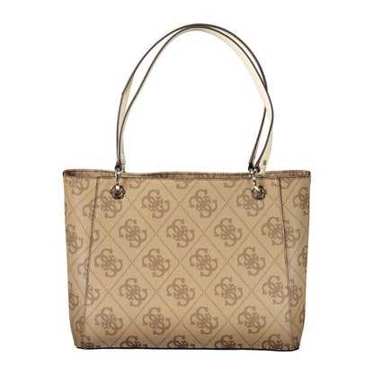 Guess Jeans Beige Polyethylene Women Handbag with iconic Guess logo pattern and elegant design, perfect for style and functionality.