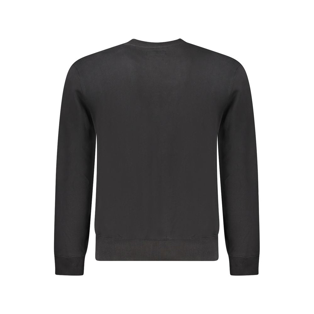 Back view of Guess Jeans Black Cotton Men Sweater featuring a sleek slim fit and classic crew neck design.
