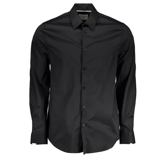 Alt Tag: Guess Jeans Black Cotton Shirt with Italian collar, long sleeves, slim fit, button cuffs, organic fabric.