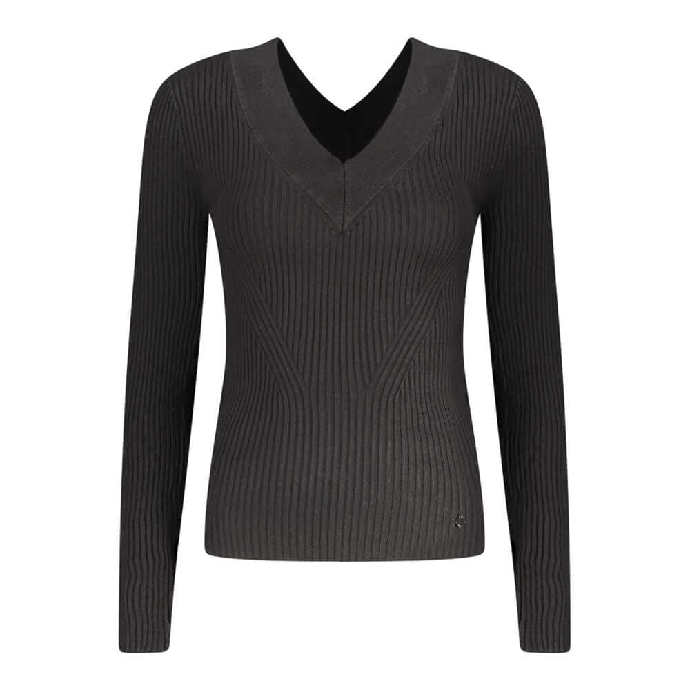 Guess Jeans Black Viscose Sweater with V-neck and contrasting details