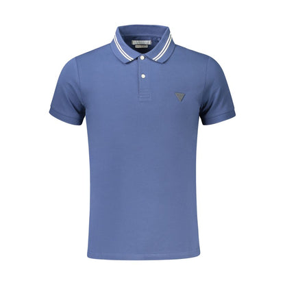 Guess Jeans Blue Cotton Polo Shirt, short sleeve, extra slim fit, featuring two buttons and contrasting details.
