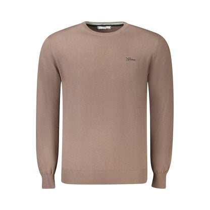 Guess Jeans Brown Cotton Men Sweater with crew neck and logo detailing, perfect for layering or standout style.
