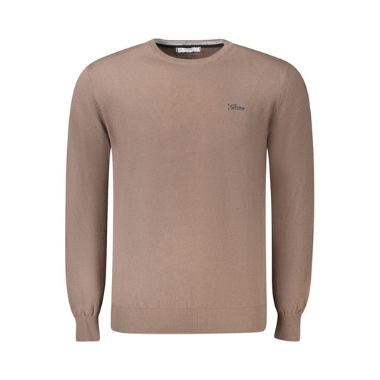 Guess Jeans Brown Cotton Men Sweater with crew neck and logo detailing, perfect for layering or standout style.