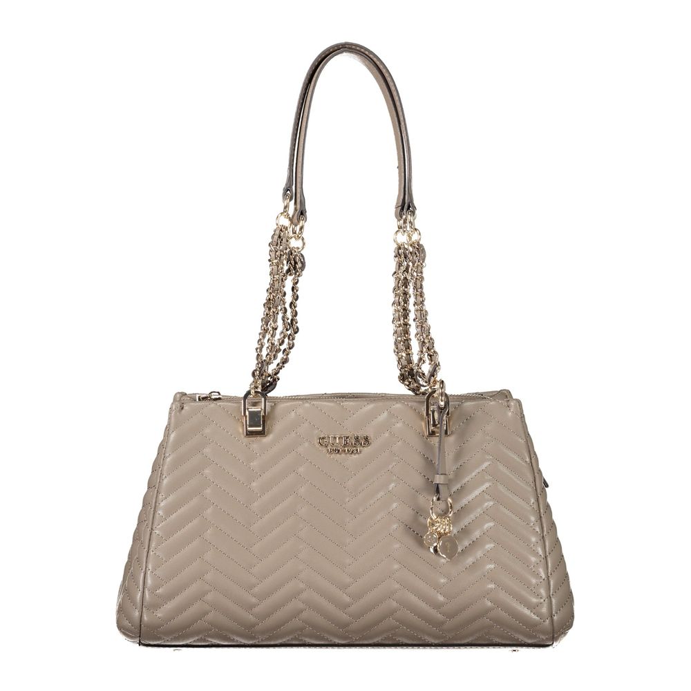 Guess Jeans Brown Polyethylene Women Handbag with dual chain shoulder handles and elegant style features.