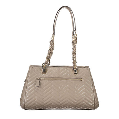 Guess Jeans Brown Polyethylene Women Handbag with dual chain shoulder handles and multiple pockets.