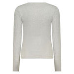 Back view of Guess Jeans Gray Cotton Women's T-Shirt with long sleeves and wide neckline accentuated by canneté detailing.