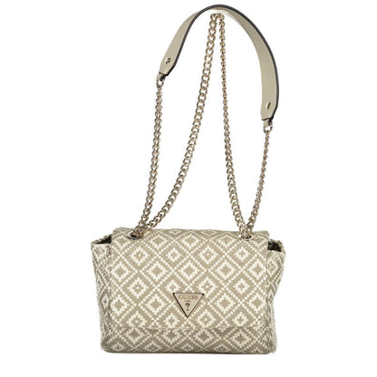 Guess Jeans Gray Polyethylene Handbag with chain shoulder strap, internal pocket, card slots, and snap closure.