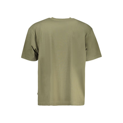 Back view of Guess Jeans Green Cotton Men T-Shirt showcasing oversized fit and vibrant color.
