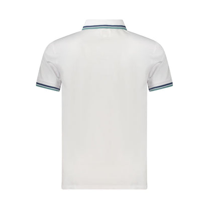 Back view of Guess Jeans White Cotton Men Polo Shirt showcasing sharp contrasting details and iconic embroidered logo.