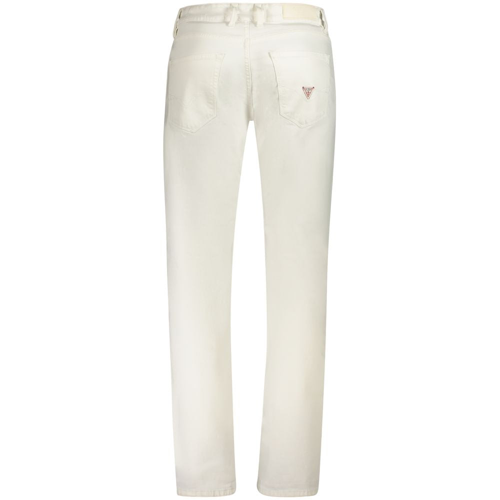 Guess Jeans White Cotton Mens Jeans, featuring classic 5-pocket design and iconic Guess logo, back view.