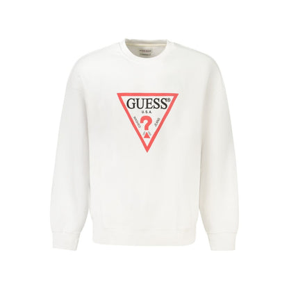 Guess Jeans White Cotton Men's Sweater with iconic logo and organic material, trendsetting long sleeve oversized design.