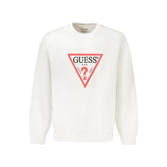 Guess Jeans White Cotton Men's Sweater with iconic logo and organic material, trendsetting long sleeve oversized design.