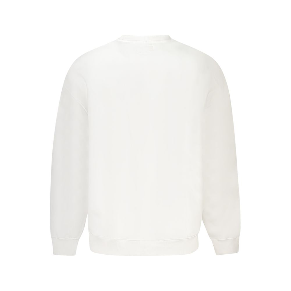 Back view of Guess Jeans White Cotton Men's Sweater with long sleeves, displaying eco-friendly design and comfortable fit.