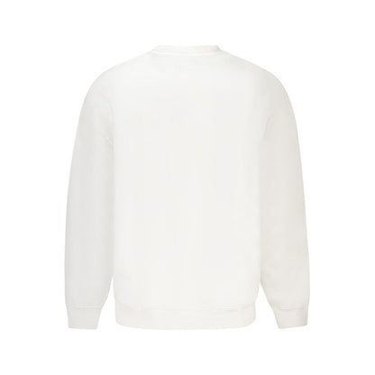 Back view of Guess Jeans White Cotton Men's Sweater with long sleeves, displaying eco-friendly design and comfortable fit.