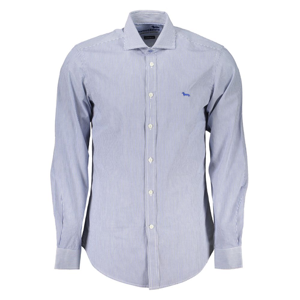 Harmont & Blaine Elegant Blue Organic Cotton Shirt with long sleeves, French collar, and discreet logo for modern gentlemen.