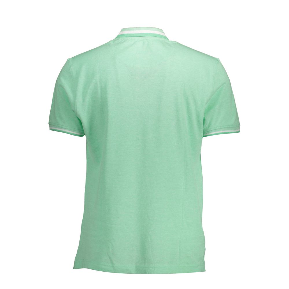 Back view of Harmont & Blaine Green Cotton Men Polo Shirt with short sleeves showing the crisp green color and classic design.